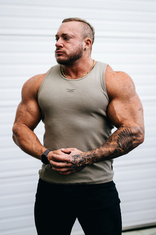 Ribbed Muscle Tank Top - Khaki