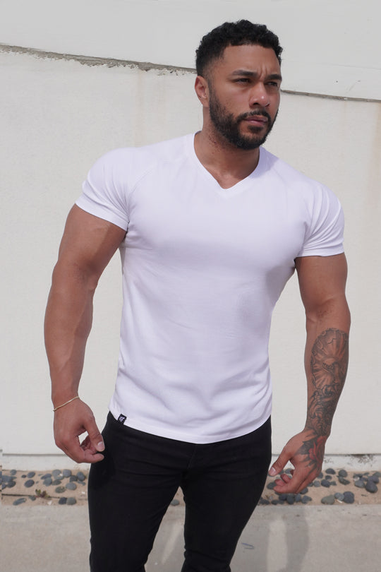 V Neck Muscle-Fit T-Shirt - White