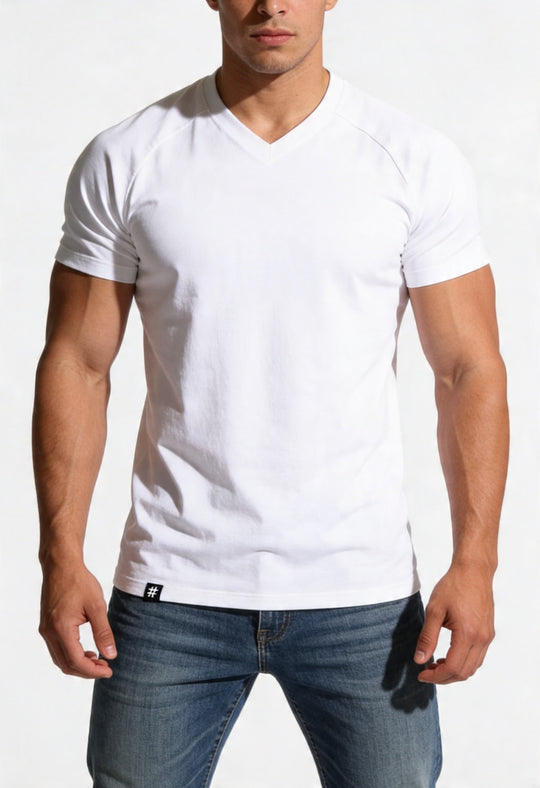 V Neck Muscle-Fit T-Shirt - White
