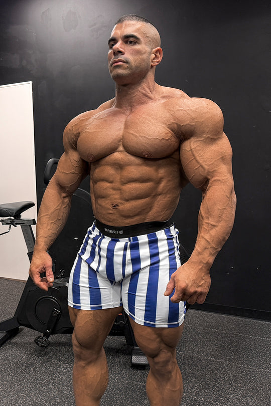 Retro Bodybuilding Shorts - Blue & White