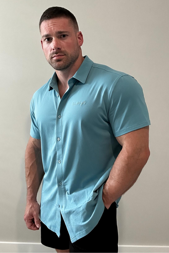 Muscle-Fit Stretch Short Sleeve Shirt - Light Teal