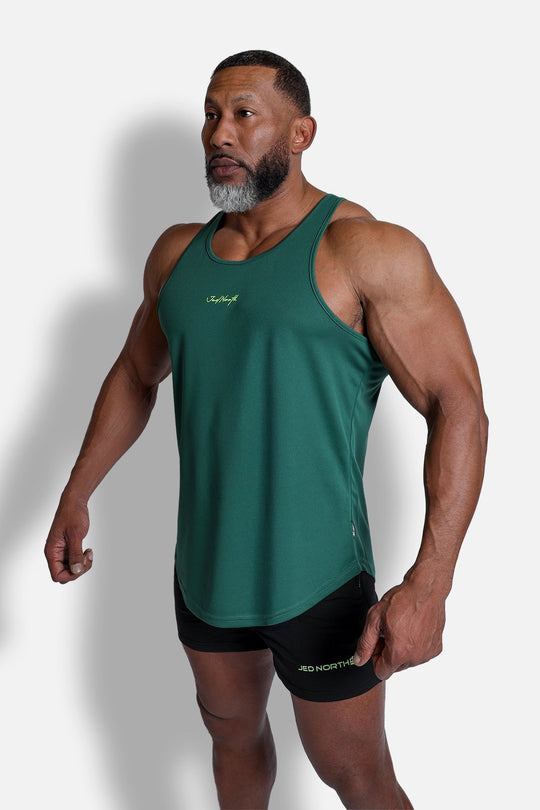 Fast-Dry Bodybuilding Workout Stringer - Green w/ Neon Logo