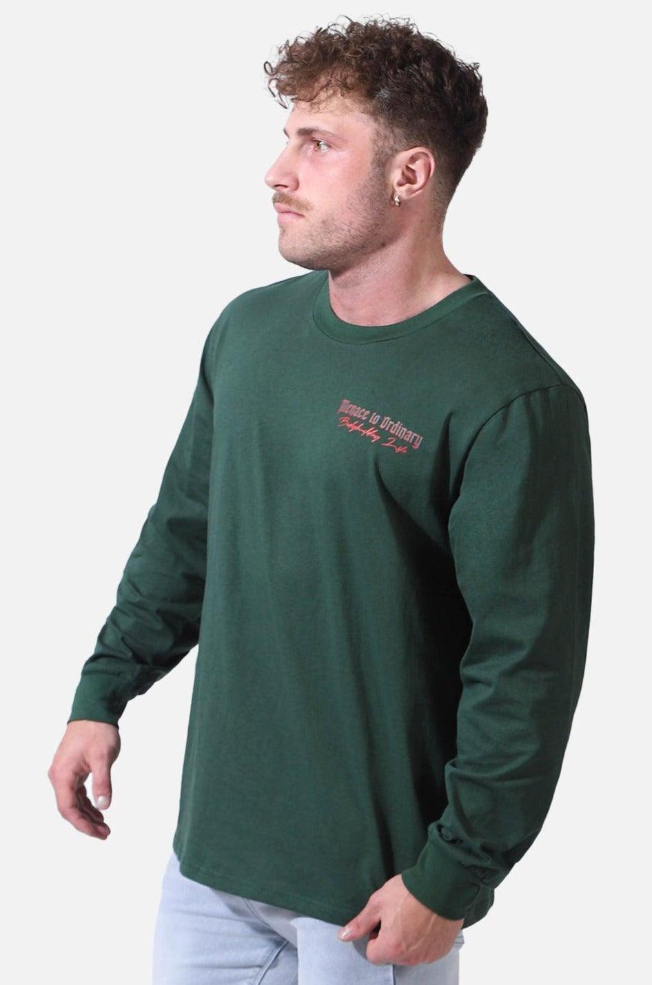 Retro Gym Long Sleeve T-Shirt - Dark Green - Jed North
