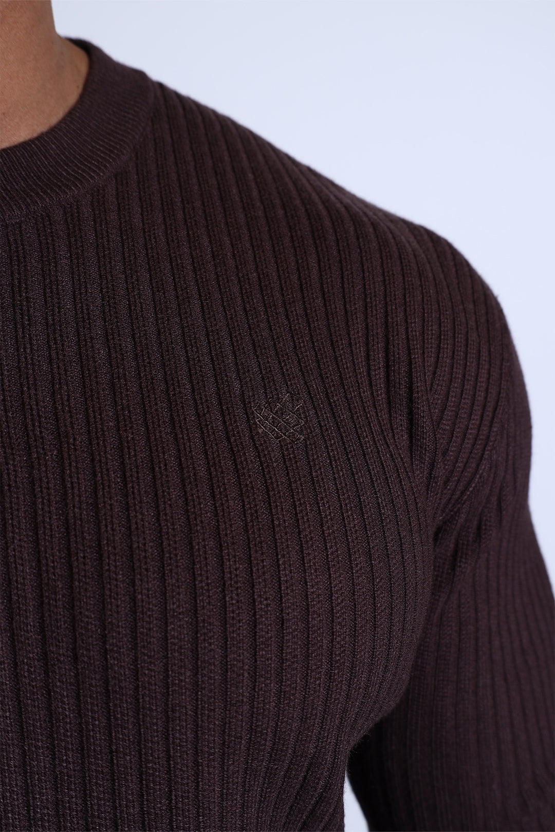 Ribbed Henley Collar Longsleeve  - Brown