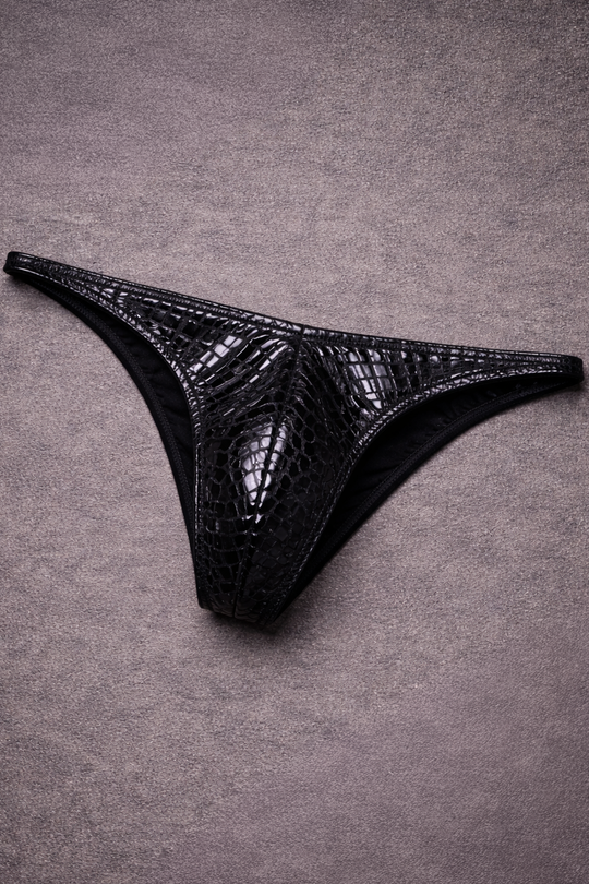 Men's Bodybuilding Posing Trunks - Black Metallic Croc Print