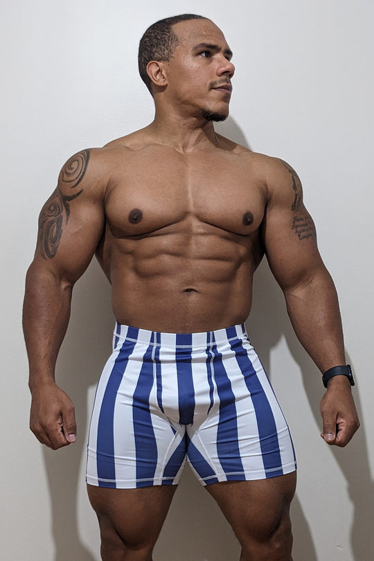Retro Bodybuilding Shorts - Blue & White