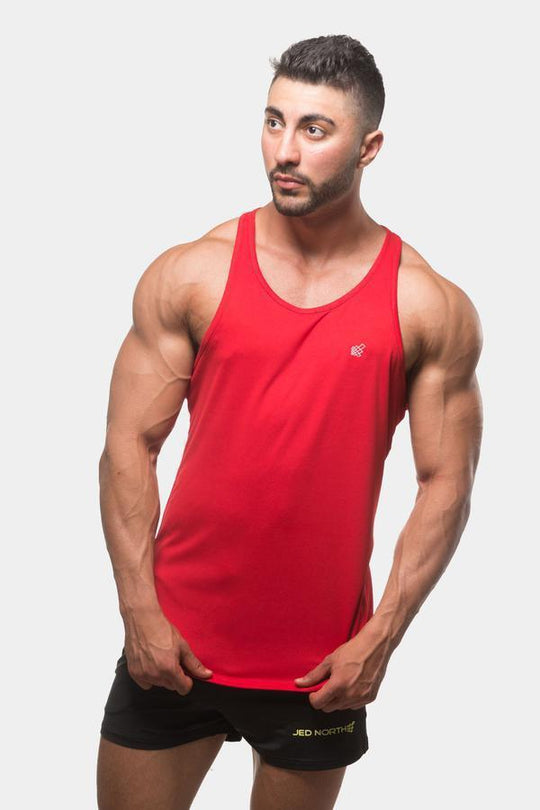 Men's Dri-Fit Workout Bodybuilding Stringer - Red Tank Tops Jed North 